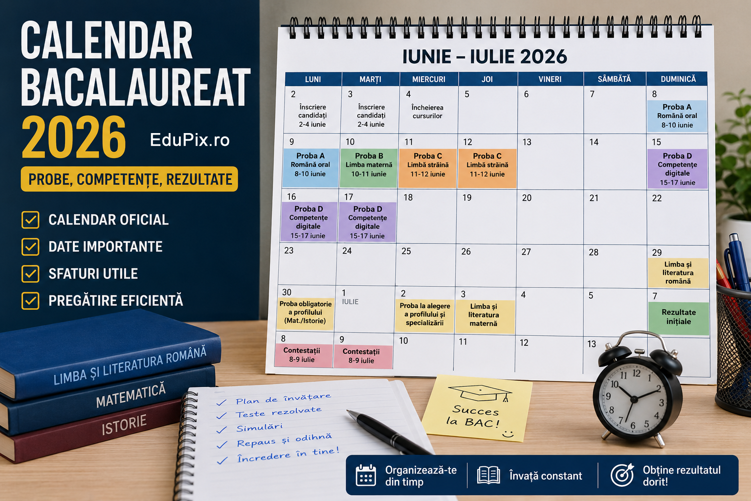 Calendar Bacalaureat 2026 – probe scrise, competențe, rezultate și sfaturi utile pentru elevi